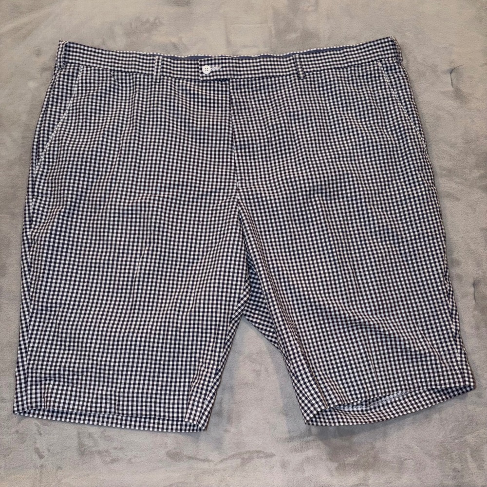 Linea Uomo Mens Blue Gingham Check Shorts‎ Size 48 Flat Front Cotton Blend